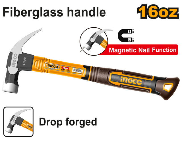 Marteau menuisier 450g, tête forgée. Fonction clou magnétique.