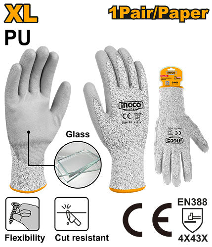 Gants anti-coupure niveau 5, taille XL. Paume enduite PU.