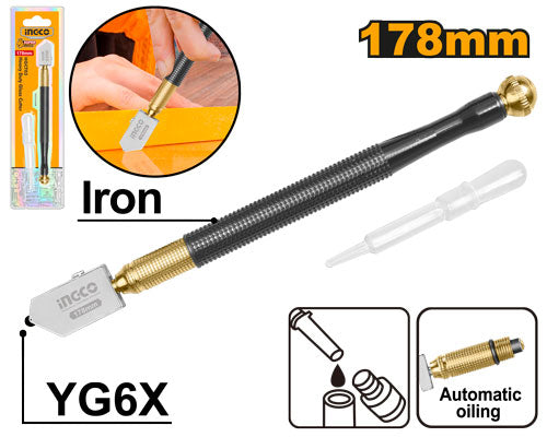 Glass cutter with iron body. Length 178mm.