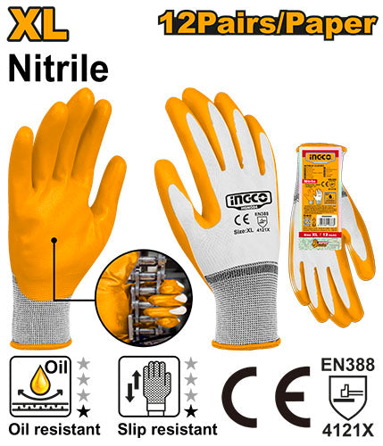 Gants en nitrile taille XL, finition rugueuse. 12 paires/paquet.