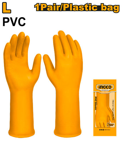 Gants PVC jaunes, taille L 32cm. Pour jardinage/nettoyage.