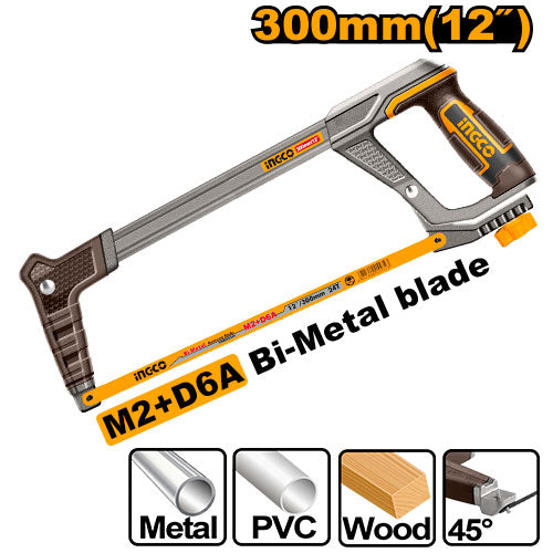 Hacksaw frame 300mm aluminum/ABS, bimetal blade included.