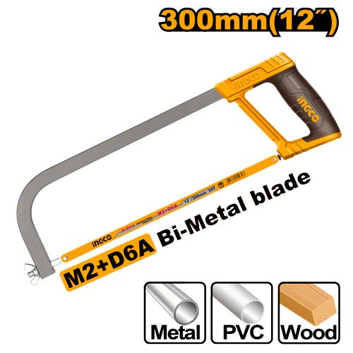 Adjustable 300mm hacksaw frame with soft-grip handle.