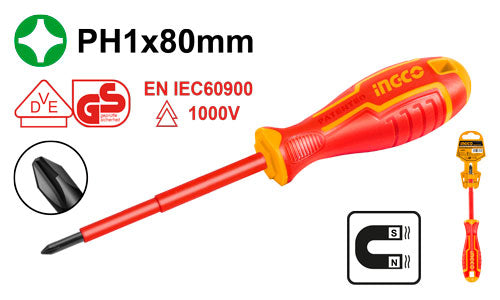 Insulated screwdriver 1000V, Phillips PH1x80mm.