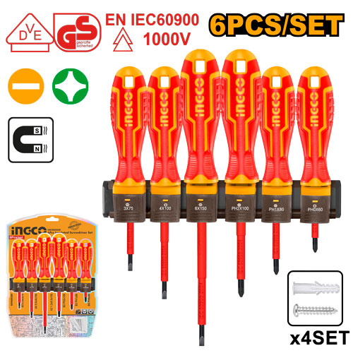Set 6 tournevis isolés 1000V (SL3,4,6.5, PH0,1,2).