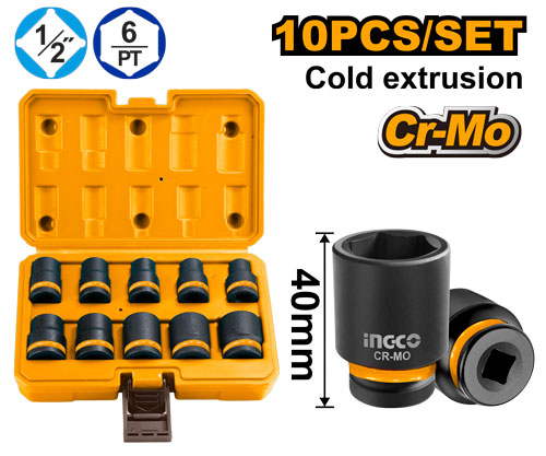 Jeu 10 douilles à choc 1/2" Cr-Mo (10-24mm).