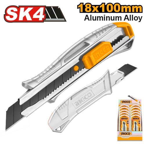Aluminum cutter, 18x100mm blade. Auto-locking.