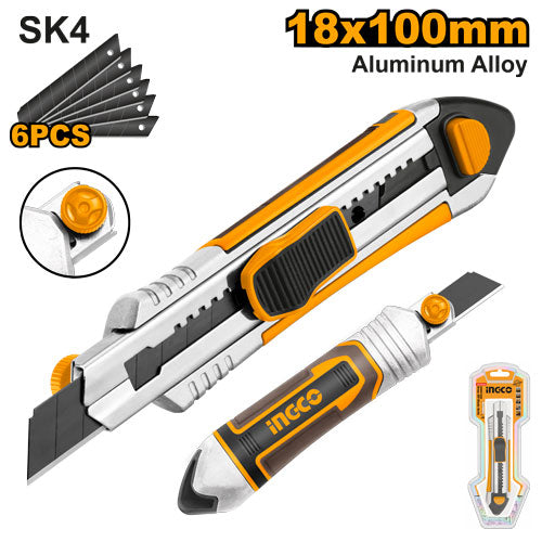 Aluminum cutter with 6 spare blades 18x100mm.