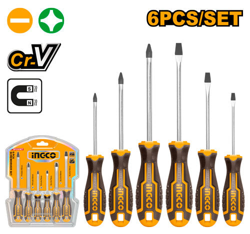 Set 6 tournevis: SL5.5x75/100/150, PH1x75/100, PH2x150.