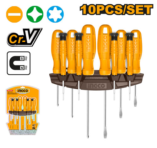 Set 10: 6 tournevis standards + 4 précision (SL3, PH0, T6, T8).