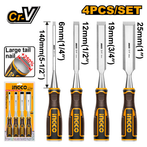 Set de 4 ciseaux à bois: 6, 12, 19, 25mm.