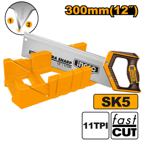 Plastic mitre box 300mm + hacksaw 300mm (11 TPI).