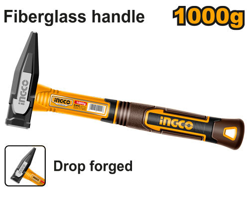 Marteau de mécanicien 1000g, tête forgée. Manche fibre verre.