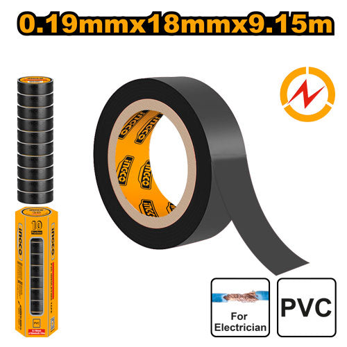 Ruban isolant PVC, 10 rouleaux de 9.15m.