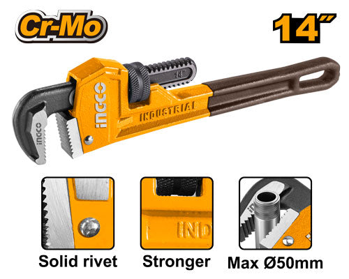 14" (350mm) Chrome-Molybdenum Pipe Wrench - robust plumbing tool, designed for tightening and loosening pipes or fittings, including corroded ones