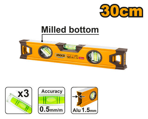 Niveau alu 30cm - Longueur : 30cm Précision : 0.5mm/m En Aluminium