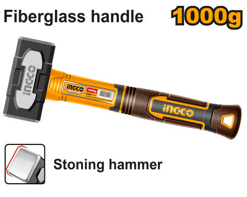 Massette 1000g, tête forgée acier carbone. Manche fibre verre.