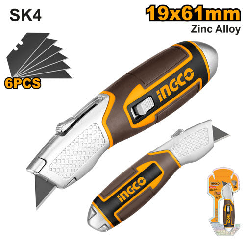 Zinc snap-off blade knife with 6 blades 61x19mm.