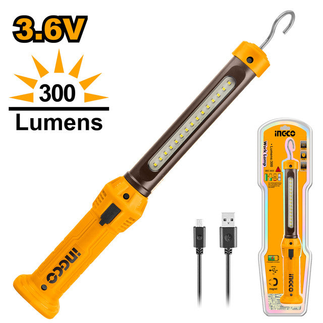 Lampe 300 lumens, batterie Li-polymère. Chargement USB.