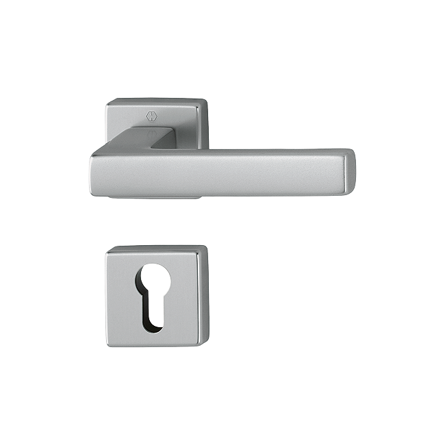 Poignée TOULON  By HOPPE en aluminium avec rosaces à entrée de clé, pour portes intérieures, Aspect Inox.