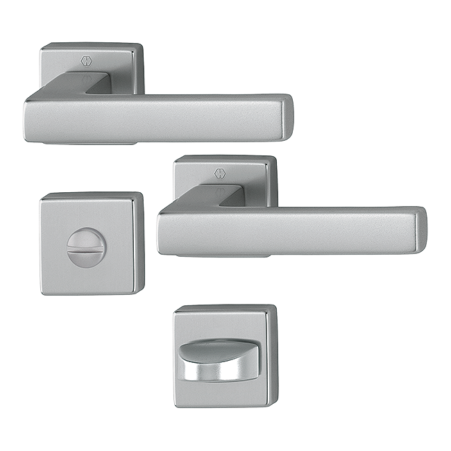 Poignée TOULON  By HOPPE en aluminium avec condamnation, pour porte de WC/salle de bain, Aspect Inox.