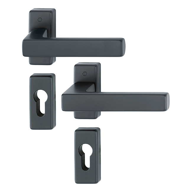 Poignée TOULON  By HOPPE en aluminium sur rosaces avec rosaces à entrée de clé, pour porte à profil , Noir Mat