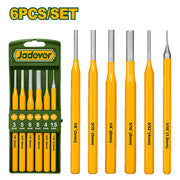 6 Pcs Jeu de poinçons 6 Pcs Pin punch set Punch type : pin Material : Acier 40Cr Longueur : 152mm(6"")
Diamètre de la tête : 1.5mm (1/16"");3mm (1/8"");4mm (5/32"");5 mm (3/16"");6mm (1/4"");8mm (5/16"") 6 Pcs Pin punch set JADEVER JDCC8306