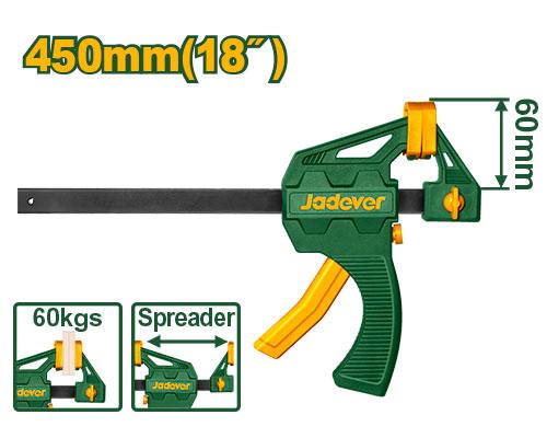 18" Quick release clampsClamp size: 60x450mmHard plastic bodyBlack finished barSoft non-marring padsPacked by label JADEVER JDCP4318
