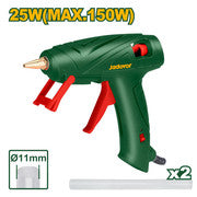 Pistolet à colle 150W Volts : 220-240 V ~ 50/60 Hz
Puissance d'entrée : 25 W (150 W)
Capacité de collage : 15-20 g/min 
Diamètre du bâton de colle: 11mm
Avec 2 bâtons de colle de 150 mm
Emballé sous double blister JADEVER JDGL3608