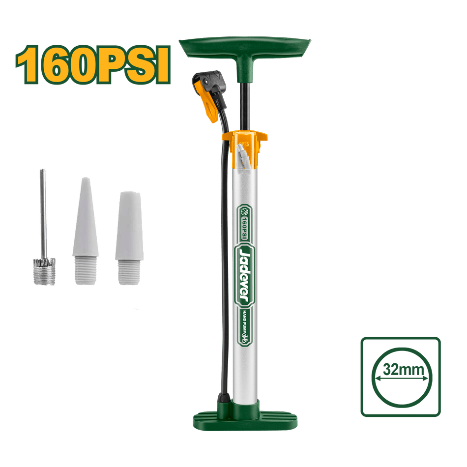 Pompe manuelle Dimensions : Ø32 x 390 mm, Tête compatible Schrader, Presta, Dunlop JADEVER JDPP1C02