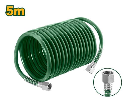Air hose Material: PE Length: 5 m Only with threaded connectors. Inner diameter: 5 mm Outer diameter: 8 mm Packed in a plastic bag JADEVER JDQG1905