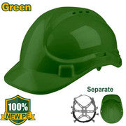 Casque de sécurité Coque PE, intérieur plastique, jugulaire incluse, Couleur : vert, Poids : 320g, Suspension 6 points, réglage par boucle, Étiqueté JADEVER JDSH1301