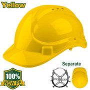 Casque de sécurité Coque PE Matériau de doublure : plastique Mentonnière incluse Couleur : jaune Poids: 320g Suspension en 6 points Ajuster la taille de la tête par boucle emballé par étiquette JADEVER JDSH1302