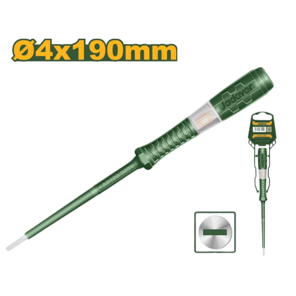 Testeur tension d'essai: ca 100-250 V Taille de la fente : 4x190 mm Emballé dans un sac en plastique JADEVER JDTP1904