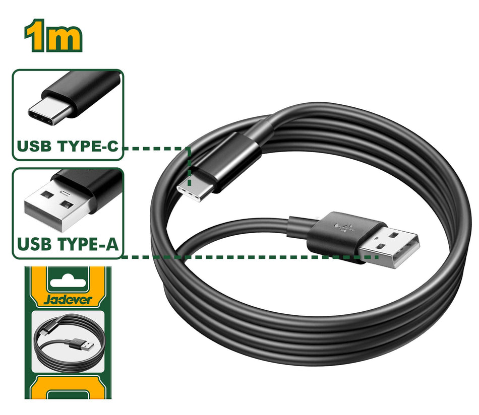 USB Type-A to Type-C Cable Cable length: 1m Max. charging current: 3A Packed in a plastic bag JADEVER JDUB1501