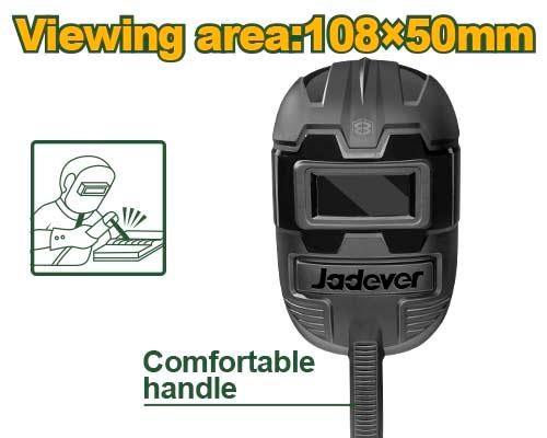 Welding mask Welding mask With 1 welding glass 108x50x3mm Material: PP plastic. Comfortable handle Packed by JADEVER JDWH1301 label