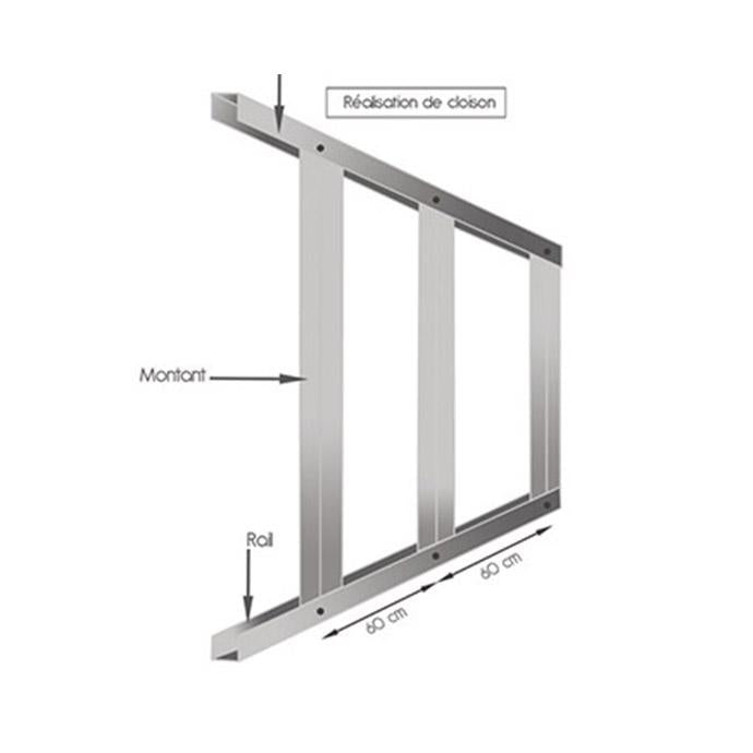 Montant M48 pour Rail R48 en 3 ML destiné a la réalisation de l'ossature des cloisons BA13