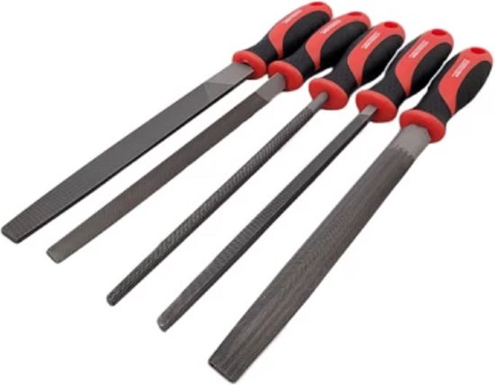 Jeu de 5 limes Professionnelles d'atelier de différentes formes avec manche Bi-matière EUROTUB - Longueur 200 MM