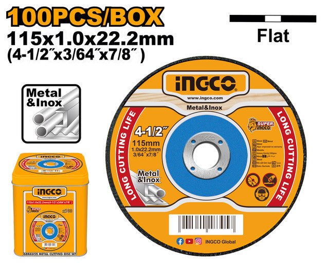 Metal box of 100 cutting discs Diameter 115mm / Thickness 1 mm for metal/stainless steel.