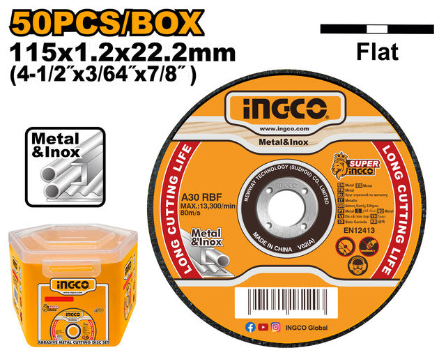 Set 50 disques à tronçonner 115x1,2mm pour métal/inox.