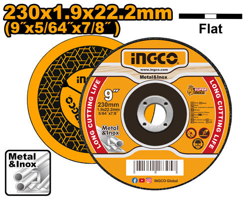 Disque abrasif 230x1,9mm pour tronçonnage.