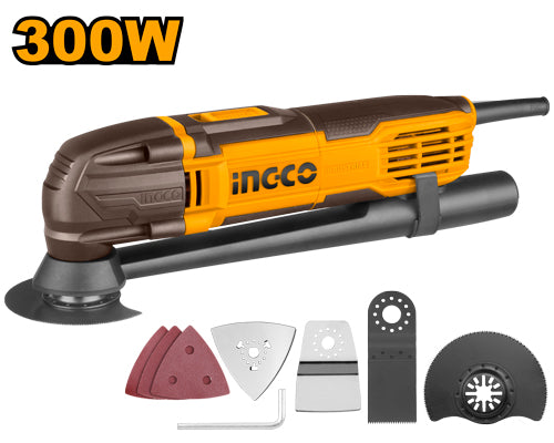 Outil multifonction 300W, vitesse 10000-20000/min. Livré avec accessoires.