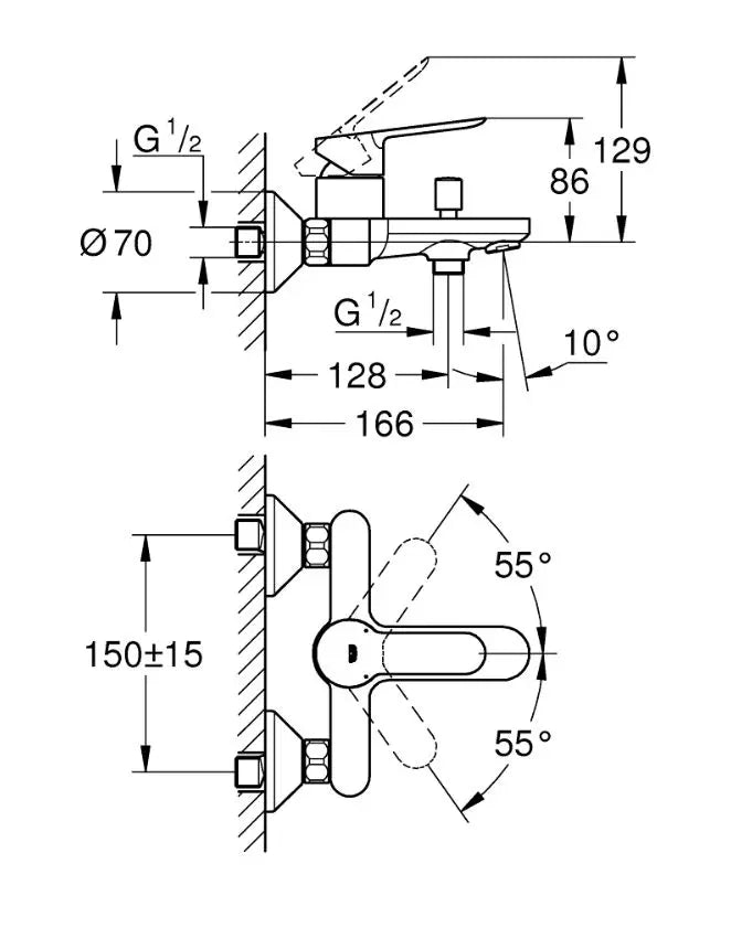 GROHE BauEdge Single-Lever Bath/Shower Mixer 1/2″ - 23605000