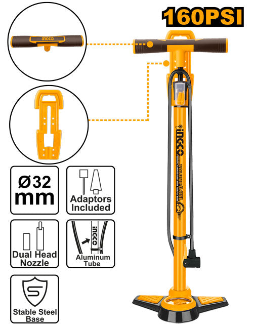 Gonfleur manuel avec manomètre. Tête adaptée tous types de valves.