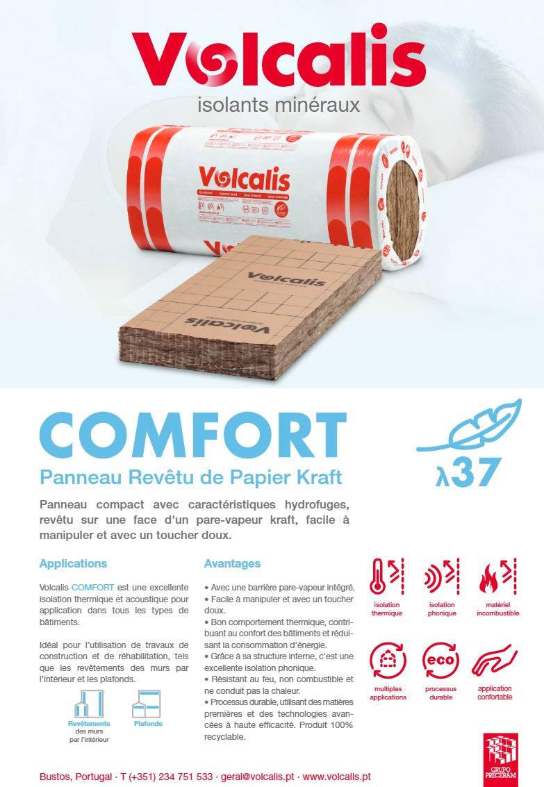 صوف معدني COMFORT VOLCALIS على شكل ألواح مع كرافت 50*600*1350 مم - المقاومة الحرارية (متر مربع كلفن/واط) = 1.35