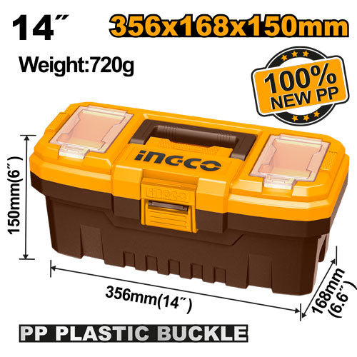 14" Plastic Toolbox with Tray. PP buckle.