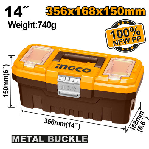 14" Plastic Toolbox with Metal Clasps.