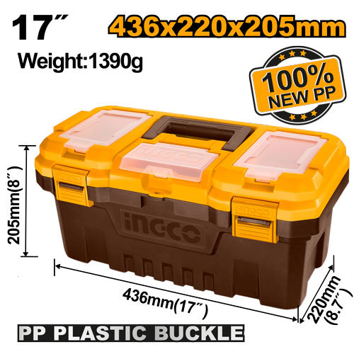 17" Plastic Toolbox with Tray. PP Buckle.