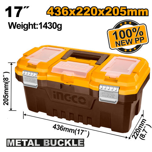 17" Plastic Toolbox with Metal Clasps.
