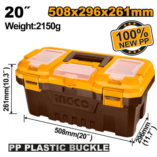 20" Plastic Toolbox with Tray. PP buckle.